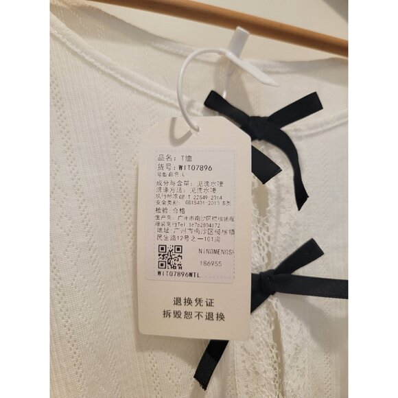 IAEY Fashion White Long Sleeve Top With Black Bow Knot Design Women's L - Picture 5 of 7